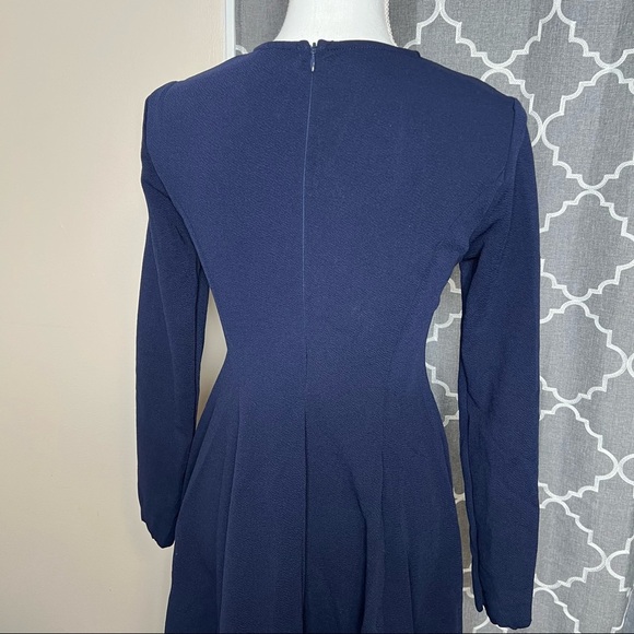 Romwe Navy Scalloped Hem Stretchy Knit Flared Skater A-line Dress - Picture 6 of 8